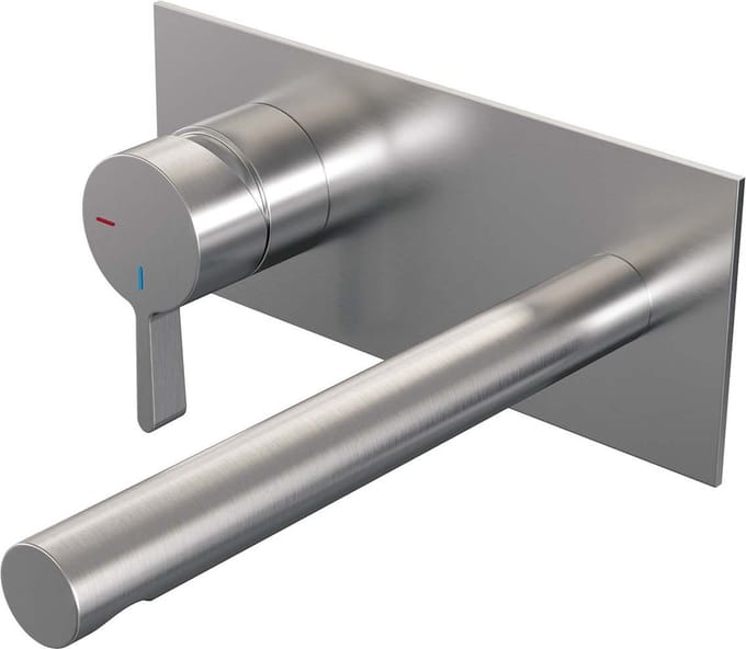 Brauer Brushed Edition inbouw wastafelmengkraan met rechte uitloop en afdekplaat model E2 RVS geborsteld PVD