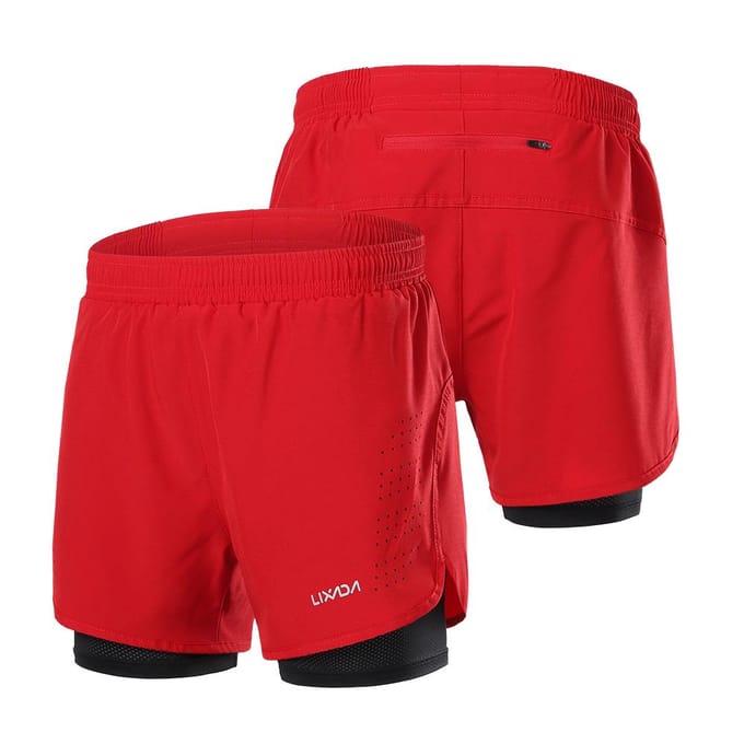 Lixada 2-in-1 hardloopshort voor heren, sneldrogend, ademend, actieve trainingsoefening, joggen, fietsen XL