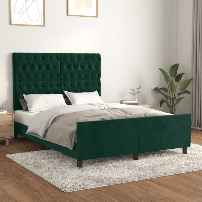vidaXL - Bedframe - zonder - matras - 140x200 - cm - fluweel - donkergroen