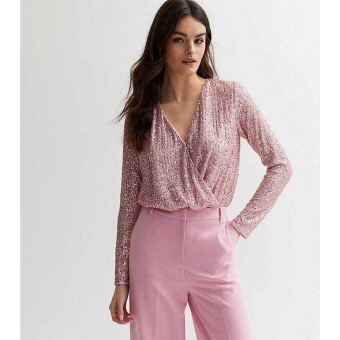Pailletten Wrap Langste Mouwen Bodysuit