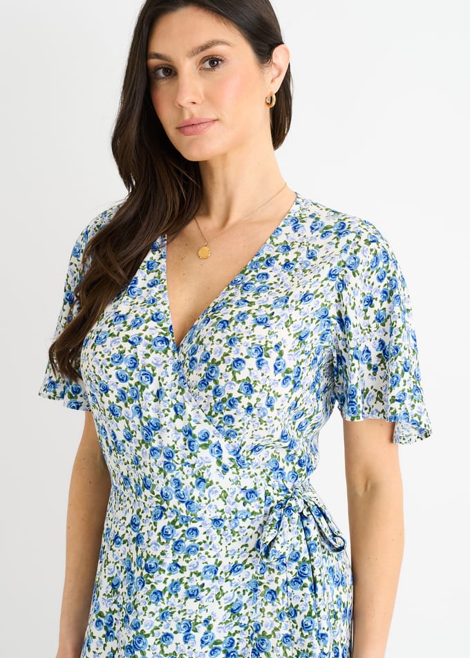 Midi-jurk met blauwe bloemen