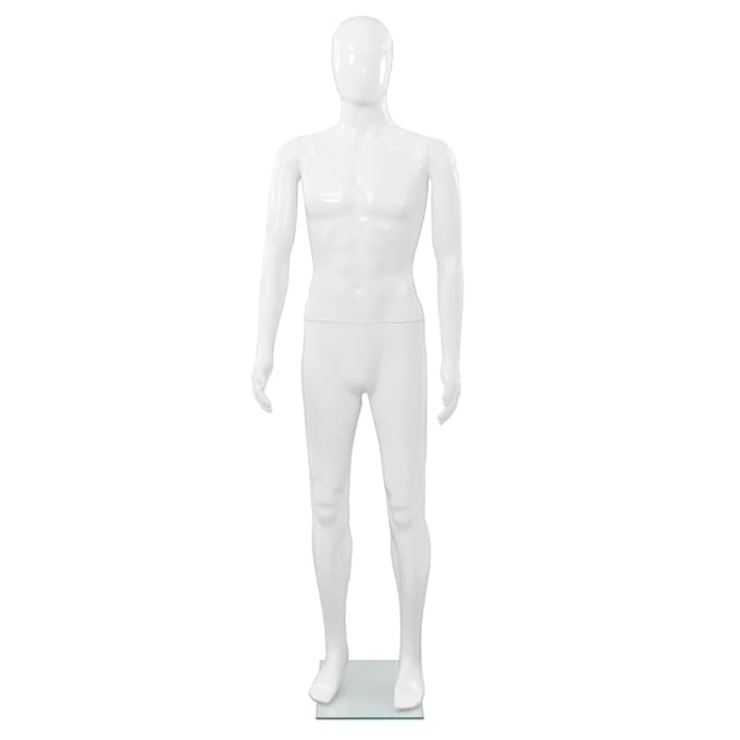 vidaXL - Etalagepop - mannelijk - met - glazen - voet - 175 - cm - glanzend - wit