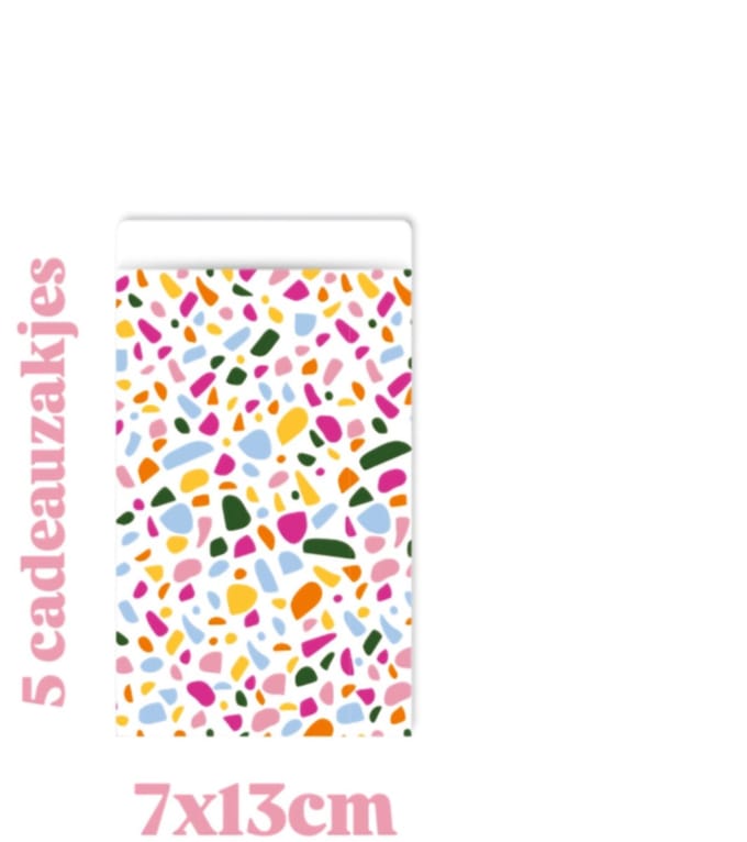 5 Cadeauzakje - Terrazzo color - 7x13cm