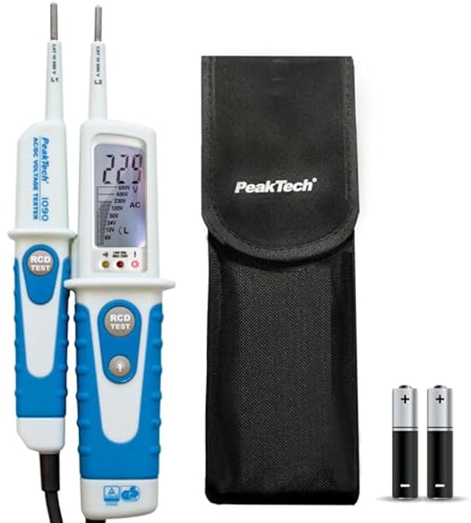 2-polige AC/DC-spanningstester met LCD-display, zaklamp en IP64 bescherming
