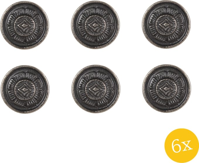 Clayre & Eef Deurknop set van 6 stuks Ø 4 cm Grijs Ijzer Rond Meubelknop