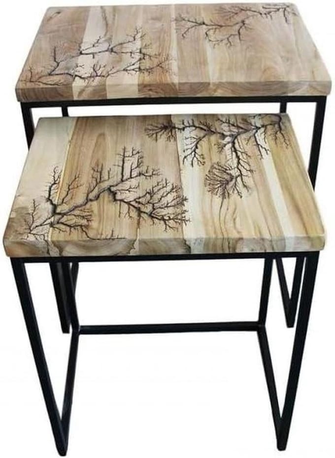 Uitschuiftafels Set - Bijzettafels - Woonkamer Decoratie - Stevig Metaal Frame - Hoogte 54 cm - Teak