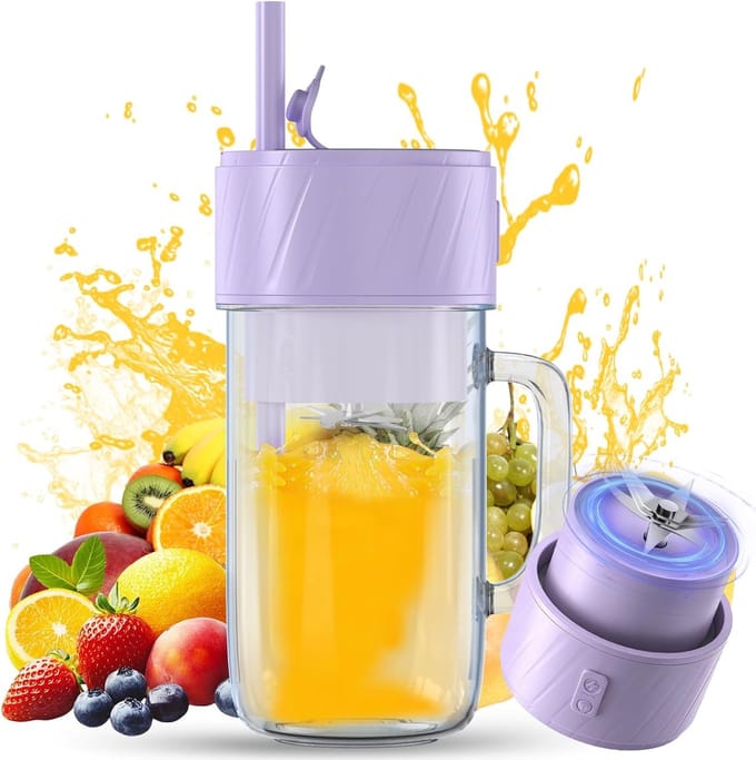 Draagbare Blender - Smoothie Maker - Gezonde Drankjes Maken - 6 RVS Messen - 400ml - Bruin