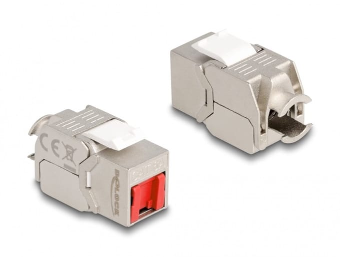 Delock Keystone Module RJ45 jack to LSA Cat.6A toolfree with red dust cover