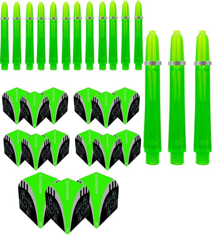 ABCDarts - Dart Flights En Dart Shafts - Tribal Edgeglow - Short Groen - 5 sets