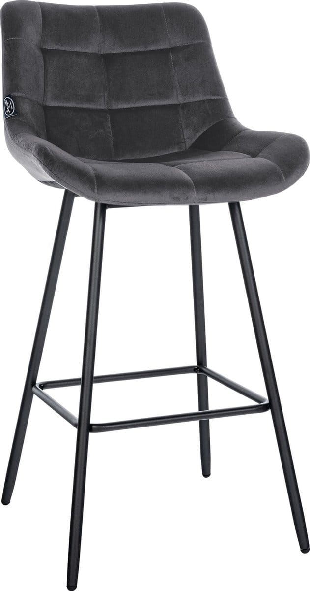 CLP West Barkruk - Met rugleuning - Voetsteun - Metalen frame - donkergrijs Fluweel