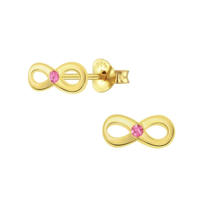 Joy|S - Zilveren Infinity oorbellen - roze kristal - gold plated