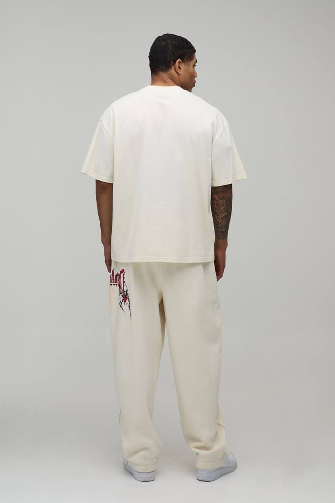 Balloon Fit Gewassen Gothic Naaddetail Jogger | Stone | Size Medium