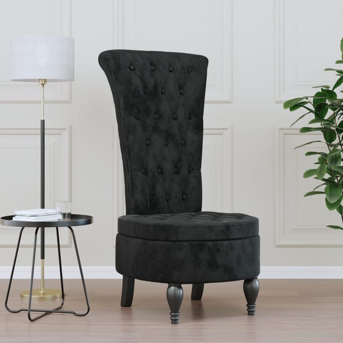 vidaXL - Stoel - hoge - rugleuning - met - knopen - fluweel - zwart