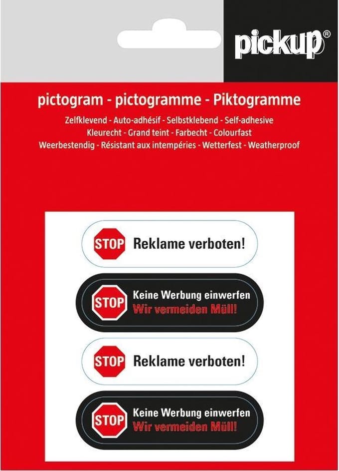 Pickup pictogram Aufkleber 7,5x7,5 cm Bitte keine Werbung