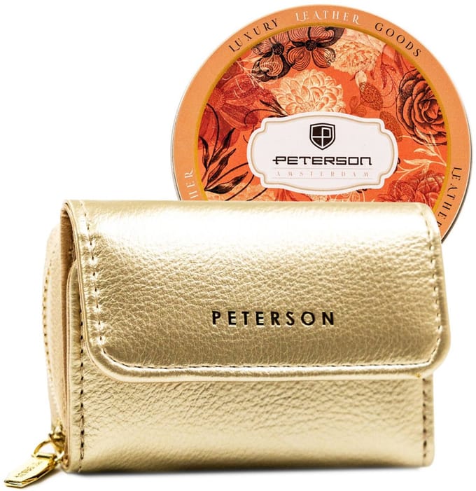 Peterson - Goudkleurige Damesportemonnee - RFID - Drukknopsluiting - Eko Leer
