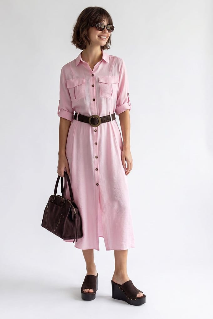 Geveste Midi Overhemdjurk