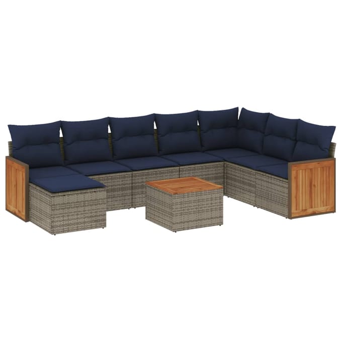 vidaXL - 9-delige - tuinbankset - met - kussens, - grijs - polyrotan