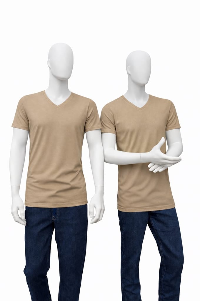 RELAKZ Lenzing Modal T-shirt Deep V-hals Extra Lang Taupe M - 2-pack