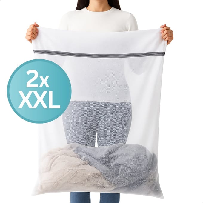 RENALUX Waszak Groot - Wasnet Groot - Set van 2 Stuks - 90cm x 110cm - Waszak Wasmachine - Wit