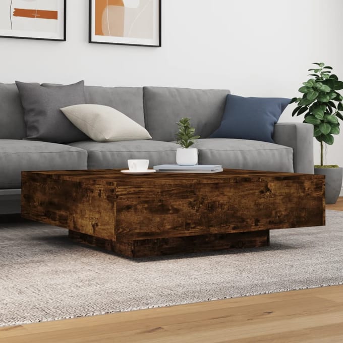 vidaXL - Salontafel - 100x100x31 - cm - bewerkt - hout - gerookt - eikenkleurig