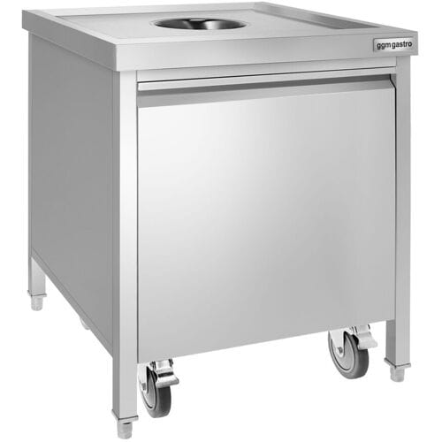 GGM Gastro Mülleimer - 50 Liter - mit Rollcontainer - Einwurföffnung & Frontauszug - Edelstahl Zilver