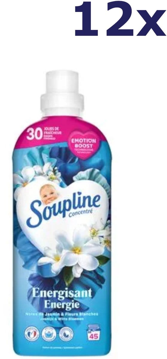 12x Soupline Wasverzachter - 45sc950ml - energie - jasmijn & witte bloemen