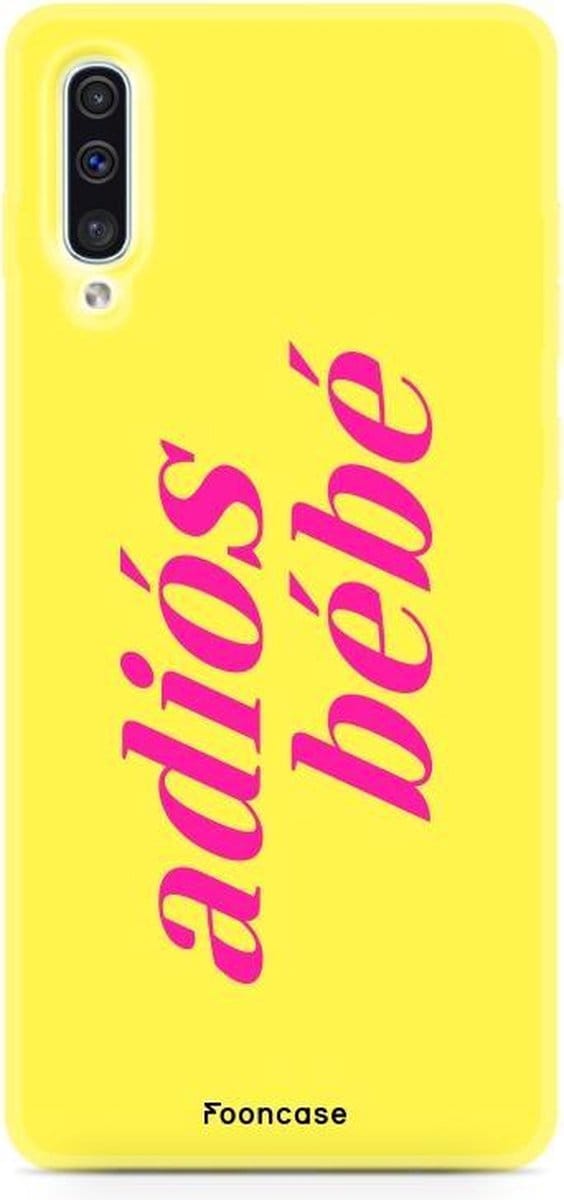 Fooncase Hoesje Geschikt voor Samsung Galaxy A70 - Shockproof Case - Back Cover / Soft Case - Adios Bebe / Geel & Roze