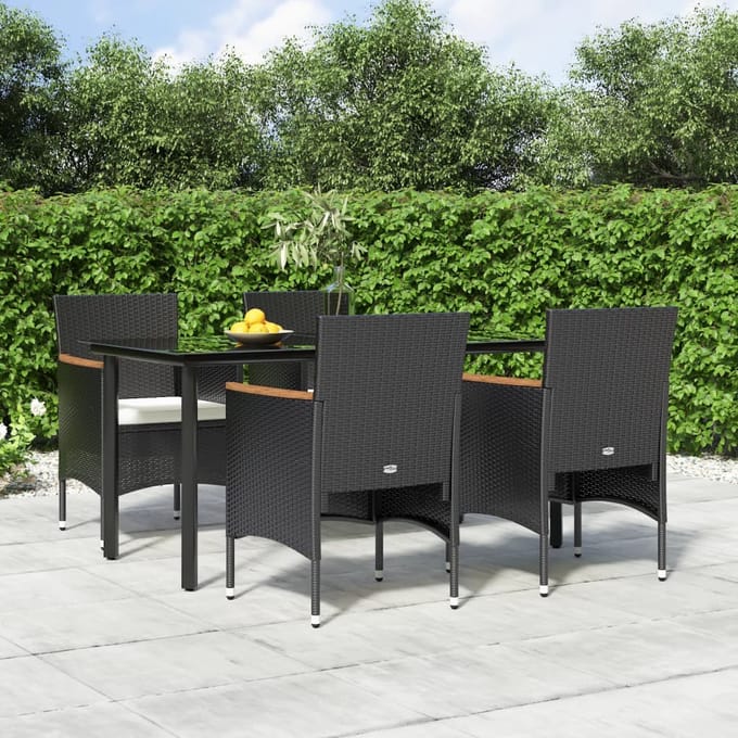vidaXL - 5-delige - Tuinset - met - kussens - zwart