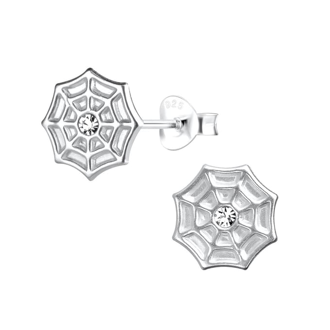 Joy|S - Zilveren spinnenweb oorbellen - kristal - 9 mm
