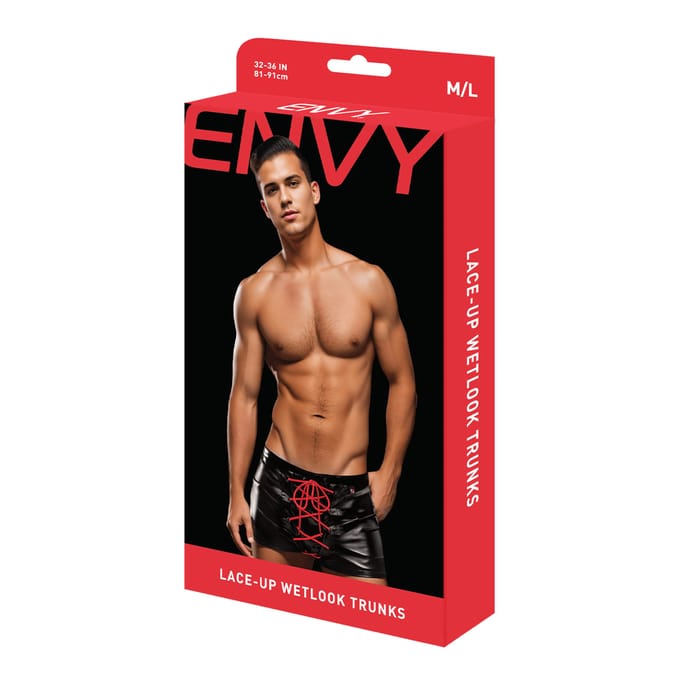 'Lace-Up Wetlook Trunks'