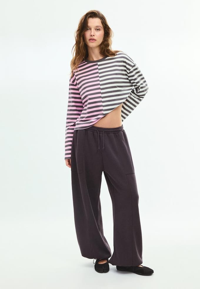 Stradivarius Gestreept T-shirt met lange mouwen  Grijs S
