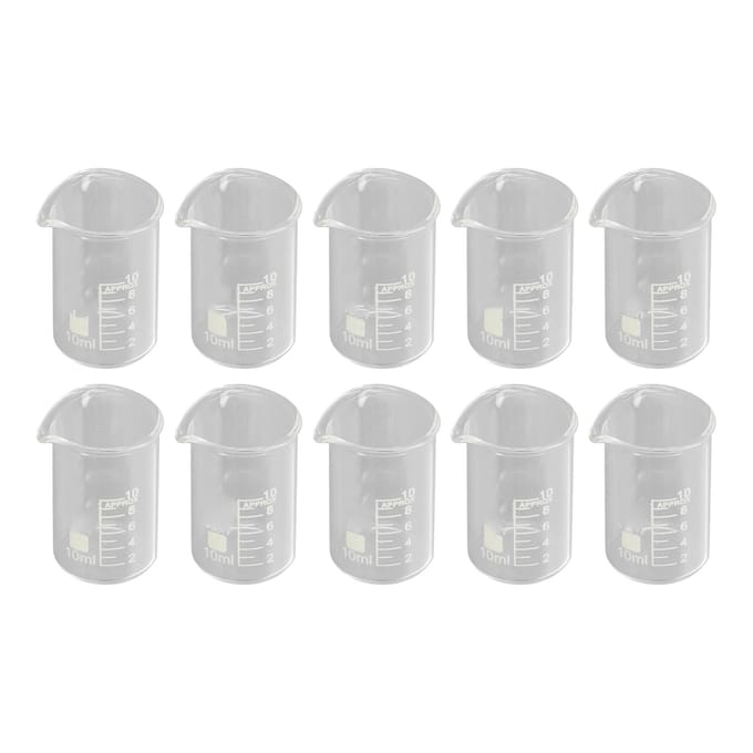 10PCS Bécher Verre Borosilicaté Échelle Claire Bécher de Laboratoire pour Expérience Académique Industrielle 10ml white