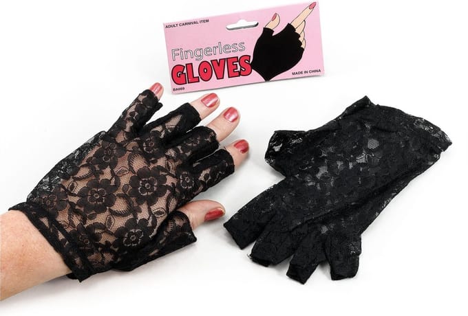 Carnaval verkleed korte kanten handschoenen voor dames - zwart - M/XL - polyester