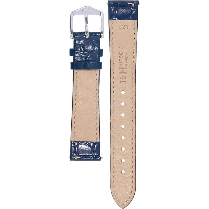 Hirsh Horlogeband Crocograin Blauw - Leer - 16mm