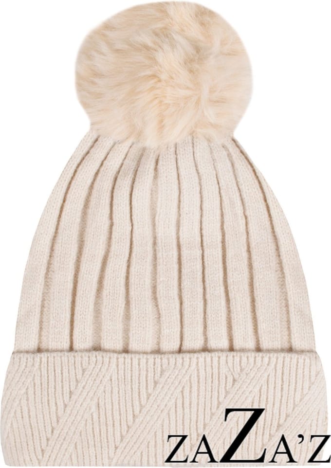zaZa'z - Muts - Dames - Dames muts - Wintermuts - Beige - Pompon - Beanie