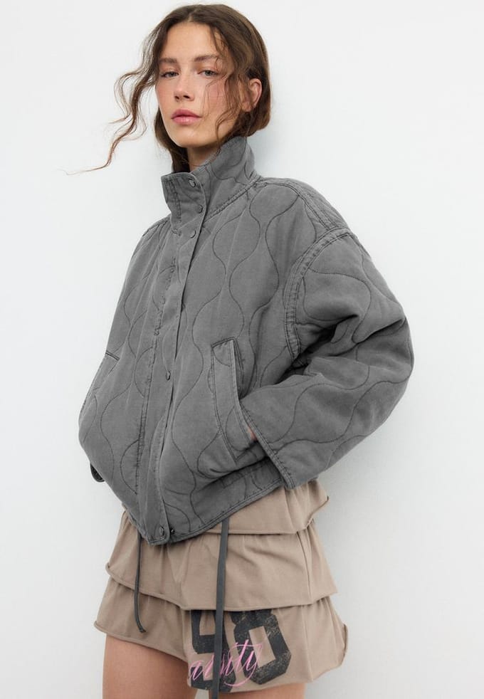 Stradivarius Gewatteerde jas  Donkergrijs XS