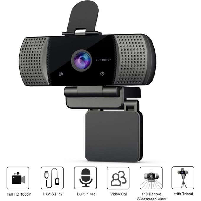 Full HD 1080P Groothoek USB Webcam USB2.0 Drive-Free Met Microfoon Webcam Laptop Online Teching zwart