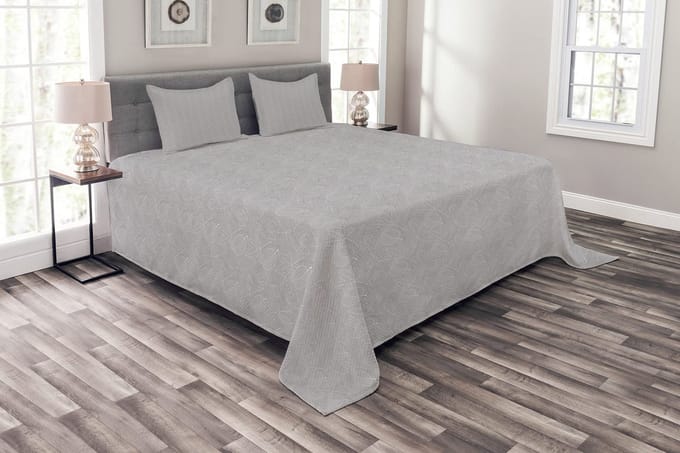 ABAKUHAUS Sprei Set – herfstbladeren, 264x220 cm, bleekgrijs