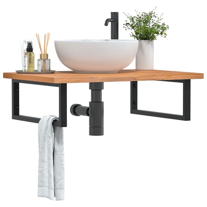 vidaXL - Badkamer - wandschap - staal - en - massief - beukenhout