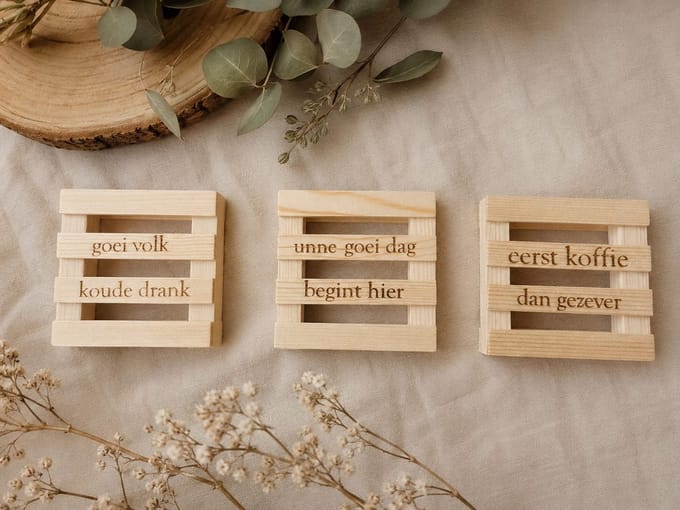 Onderzetter | uniek | hout | pallet | Tekst