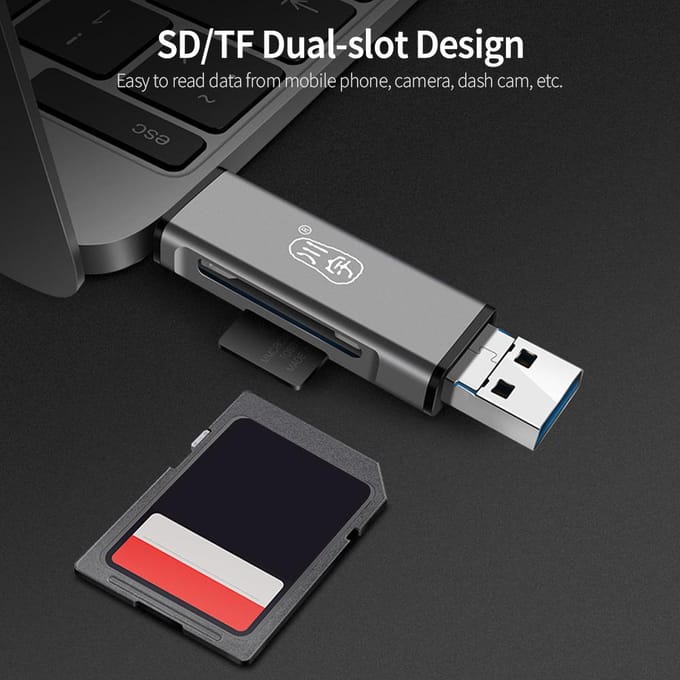 C350D USB3.1 Multifunctionele kaartlezer Type-C + USB + Micro USB-poorten SD/TF Dual-slot voor telefoon grijs