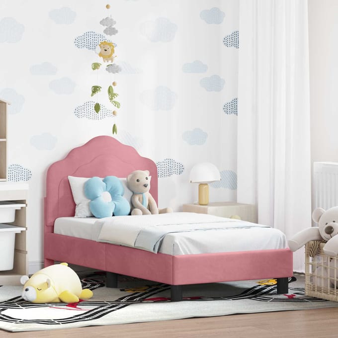 vidaXL - Peuterbedframe - met - hoofdboard - Roze - 70 - x - 140 - cm - Fluweel