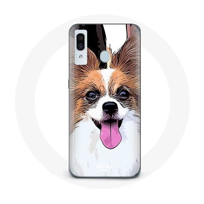 Coque pour Samsung Galaxy A20 Épagneul nain continental papillon Chiot Blanc et marron
