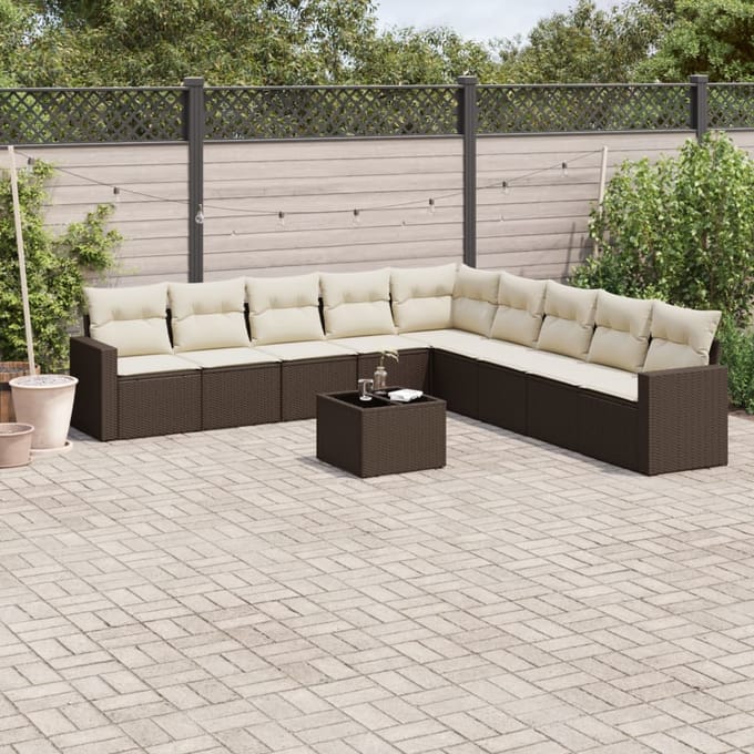vidaXL - 10-delige - Loungeset - met - kussens - poly - rattan - bruin