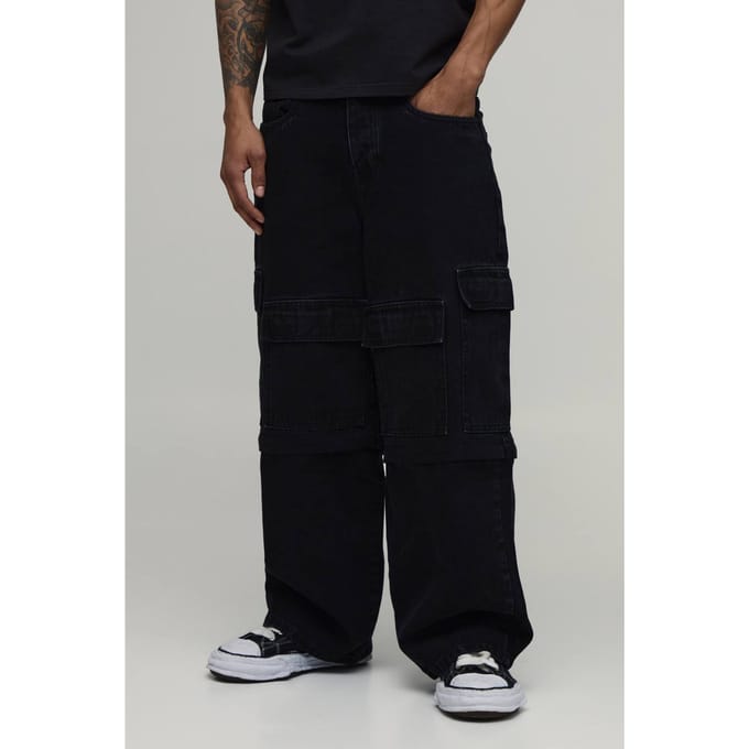Wijde Cargo Jeans Met Ritssluiting Afneembare Pijpen | Washed Black | Size 34