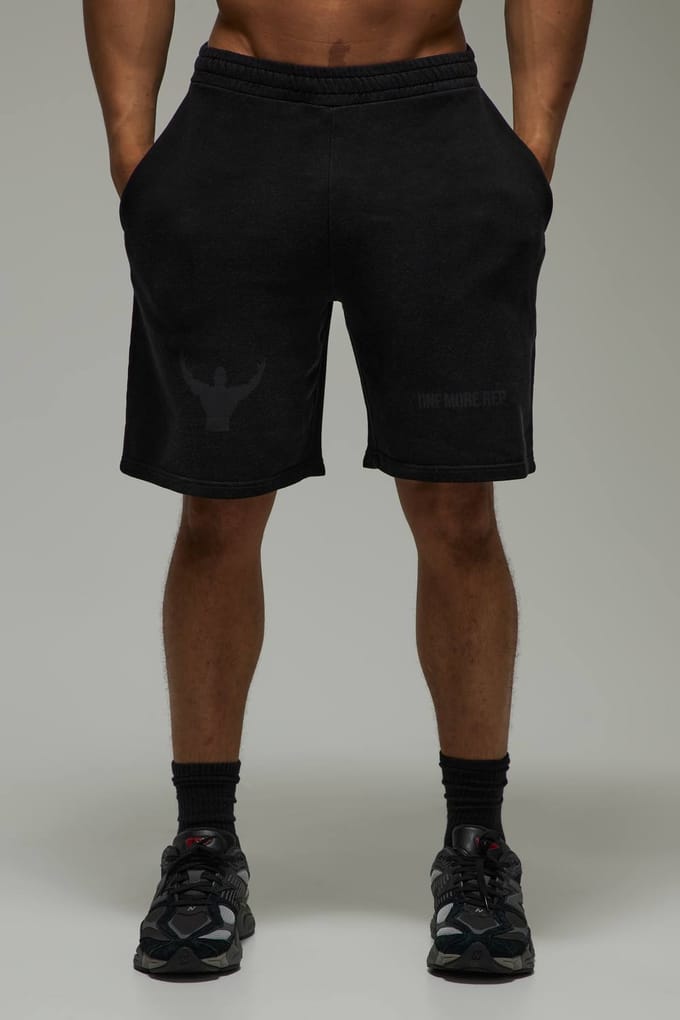 One More Rep Loose Fit Gewassen 9 Inch Shorts | Black | Size Medium