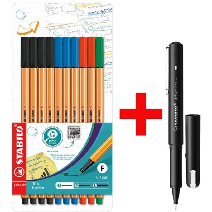 STABILO point 88 - Premium Fineliner - 4 Standaard Kleuren - Office Etui Met 10 Kleuren
