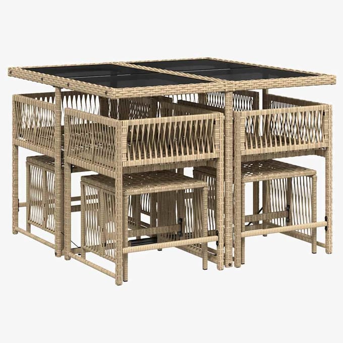 vidaXL - 9-delige - Tuinset - met - kussens - poly - rattan - beige