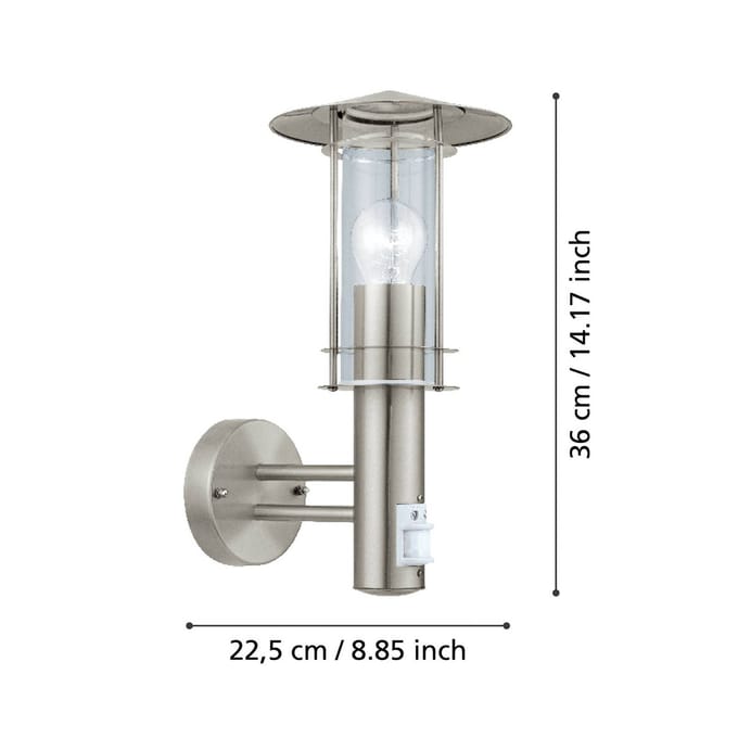 EGLO Lisio - Wandlamp Buiten - Bewegingssensor - 1 Lichts - RVS - Helder