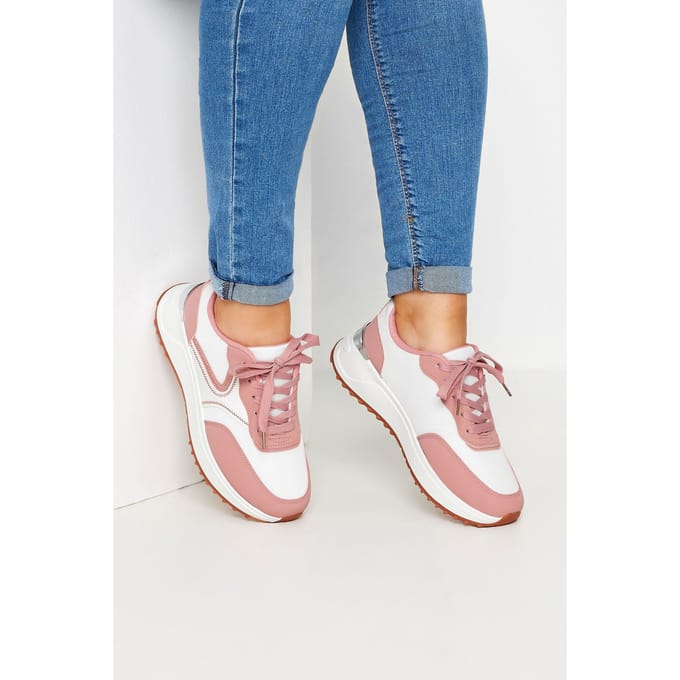 Yours Chunky Sneakers Met Contrast In Een Brede Pasvorm In Wit/Rozesize 41E